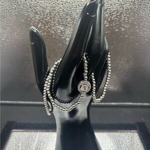 Silver Beaded Bracelet with Charm 3 Stretchy Bracelet.